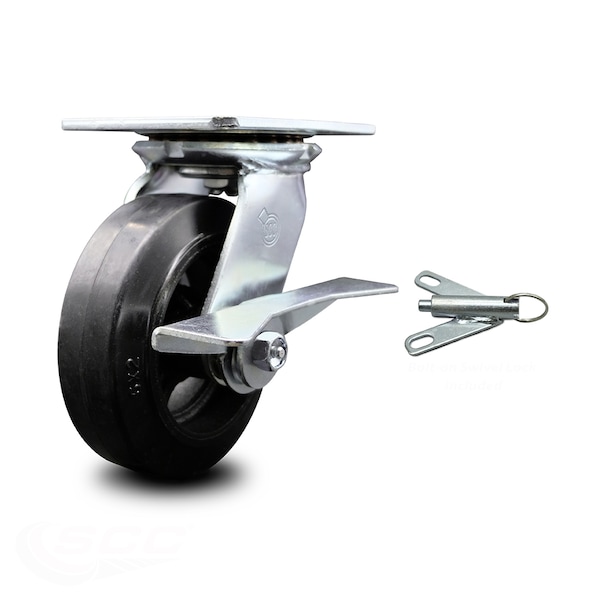 6 Inch Rubber on Steel Caster with Roller Bearing and Brake/Swivel Lock SCC